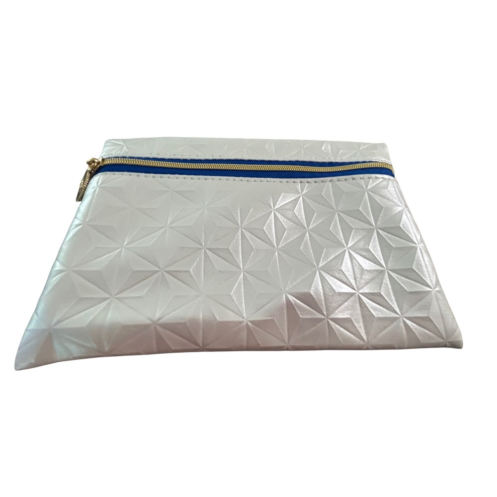Ipsy‎ Geometric Embossed Makeup Bag White Blue Gold Zipper Pouch
